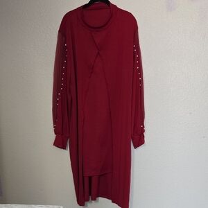 Casual Red Mock Neck Bishop Sleeve Dress